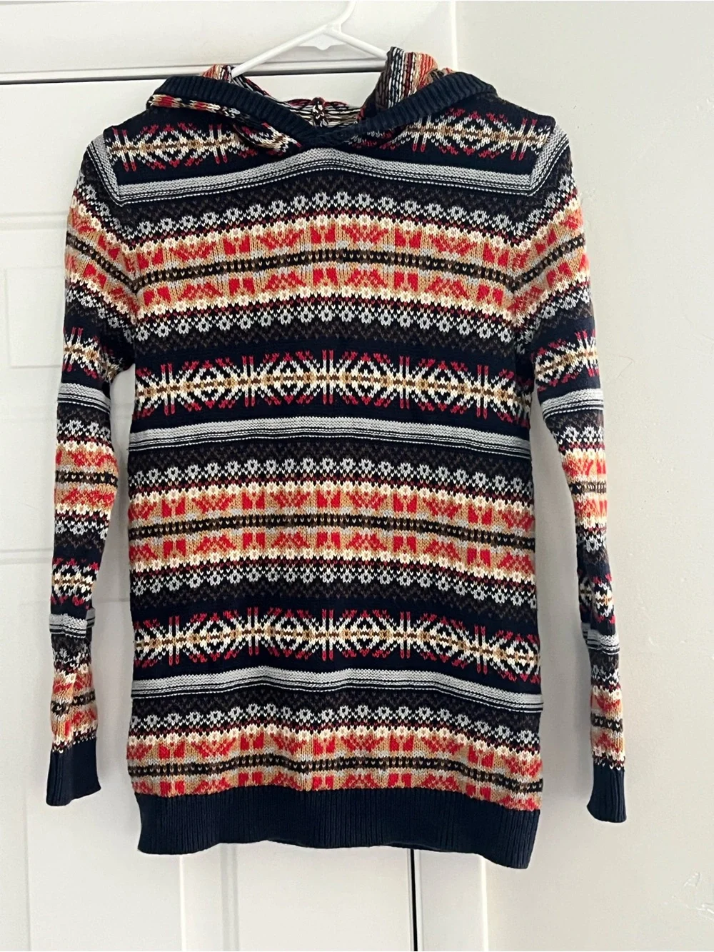 Old Navy Girls Black Navy Fair Isle Hooded Sweater dress